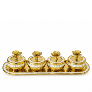 Ensemble de 4 bols à fruits en aluminium doré, avec plateau, pour servir les noix, à prix réduit. - Product Image 1