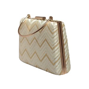 White And Golden Zigzag Embroidery Clutch <b>Bag</b> with <b>Sequins</b> and Thread Work Elegant Women Evening Purse for Festive Wear - Product Image 2
