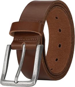 Ceinture en cuir de vachette marron avec boucle rectangulaire argentée, design décontracté et durable - Product Image 2