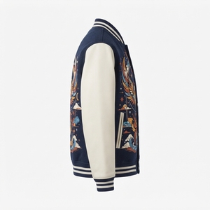 Chaqueta Varsity Unisex Retro Letterman Bomber de Tela de Alta Calidad con Nuevo Diseño, Cuerpo de Lana, Mangas de Cuero Genuino y Parche Bordado - Product Image 4