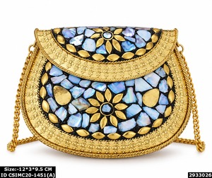 Bolso de Mano de Diseño Étnico con Mosaico Metálico y Cadena Dorada para Bodas y Fiestas, Venta al Por Mayor - Product Image 3