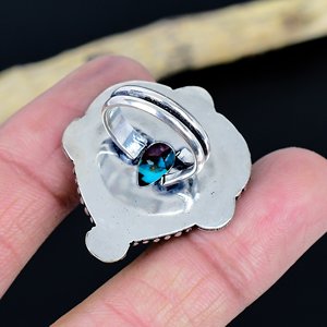 Anneaux faits à la main en argent sterling 925 plaqué avec pierre précieuse turquoise Fista naturelle - Product Image 3