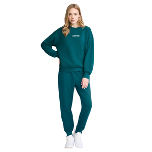 <b>Womens</b> Crew Neck Tracksuit With Wide Leg Trousers Relaxed Fit Casual <b>Lounge</b> Wholesale Custom Two Piece Clothing Outfit Set Maker - Product Image 1