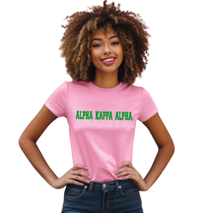 Camiseta Universitaria AKA para Mujer, Color Rosa, Manga Corta, Cuello Redondo, Algodón, Diseño Gráfico, Ropa para Eventos de Hermandad, Ropa Casual para el Campus - Product Image 1