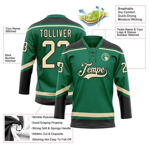 Custom Kelly Green City Cream Black Hockey Lace Neck Jersey Sublimation Breathable Team Uniform Stitched Training Sportswear Top - Product Image 2