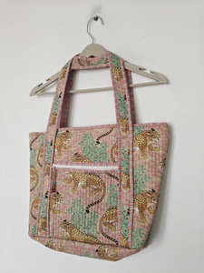 Sac de shopping en coton à imprimé floral, taille moyenne, avec poignée textile, fermeture éclair, sac de plage, usage quotidien - Product Image 2