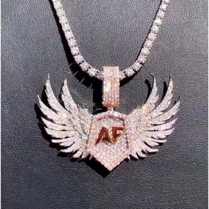 Collar con Colgante de Alas de Ángel con Incrustaciones de Moissanita VVS, Cadena Tipo Tenis, Personalizado, Tendencia, Superventas, Estilo Hip Hop, Lujo, OEM, Plata, para Fiesta - Product Image 1