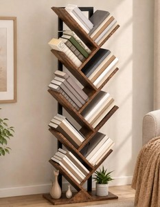 Modern <b>Wooden</b> Ladder Shelf 5-Tier Freestanding Backless <b>Bookcase</b> For Living Room Home Office Furniture Rustic Design - Product Image 3