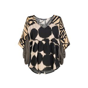 Blusa de Mujer con Estampado Abstracto, Cuello en V, Manga Ancha, Corte Regular, Gasa con Volantes, Informal, ODM, Ligera y Moderna - Product Image 2