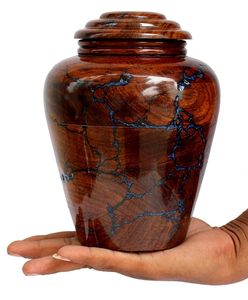 Handmade Rosewood Teardrop Urn with Blue Vein Design for <b>Dogs</b> Durable Pet Memorial Cremation Container - Product Image 6