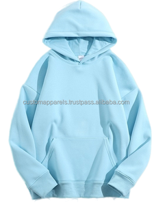 Sweat à capuche personnalisé en polaire épaisse, coupe oversize, couleur unie rose bonbon, pour homme, style streetwear - Product Image 4