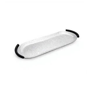 Plateau de service rond noir élégant avec poignées, finition laquée, usage résidentiel, sans danger pour les aliments, en gros directement du fabricant - Product Image 5