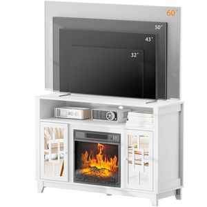 Moderna Consolle Porta TV Bianca con Motivo a Rilievo e Doppie Ante a Specchio per Caminetto da 18 Pollici - Product Image 2