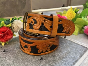 Popular Hand <b>Tooled</b> <b>Leather</b> Belts New Arrival <b>Leather</b> Buckle Belt Stylish Hot Sale Handmade Belts Brown Color - Product Image 4