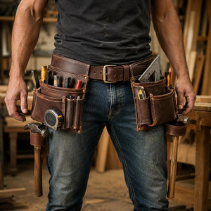 Ceinture à outils de charpentier moderne en cuir de vachette de qualité supérieure avec rangement organisé, supports de quincaillerie durables, maintien sécurisé et taille réglable - Product Image 1