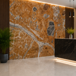 Mármol de Calcita Pulido CORAL FUSION Ecológico con Vetas Negras, Blancas y Verdes, Gran Losa, Diseño 3D, para Pared de Sala de Estar Moderna - Product Image 1