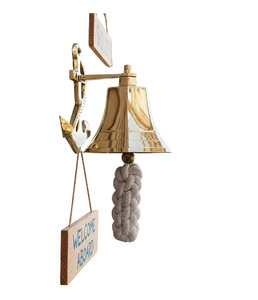 Campana de pared de latón macizo hecha a mano con cuerda, campana de puerta vintage para entrada y porche, decoración de puerta pulida resistente - Product Image 1