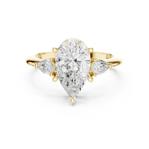 Anillo de Compromiso con Tres Diamantes Cultivados en Laboratorio, Corte Pera, Banda Completa, Oro de 14K, Certificado IGI, VS1, Diamante E, para Aniversario o Boda - Product Image 1