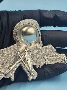 จี้ห้อยคอฮิปฮอปทรงหัวกะโหลกยมทูตประดับเพชรโมอิสซาไนต์สั่งทำพิเศษ ชุบโรเดียม เงินแท้ 925 ผ่านการทดสอบเพชร GCI IDGL - Product Image 3