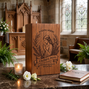 Wooden <b>Memorial</b> Urn Keepsake <b>Box</b> Engraved Angel Cremation Ash Holder Remembrance Gift for Home Shrine - Product Image 4