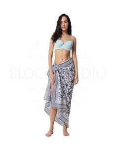 Sarong en coton imprimé à la main bleu égyptien pour femmes, léger, idéal comme paréo de bikini, pour la plage et les vacances d'été - Product Image 4