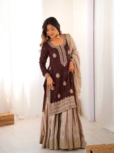Embroidered Indian Pakistani Sharara Set <b>Women</b> <b>Kurta</b> Dupatta Outfit Wedding Party Ethnic Wear - Product Image 1