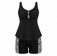 Groothandel Fabrikant Dames 2-delige Tankini Zwemkleding Set Zwarte Top Met Print Zijbroekjes Stretch Strandkleding Tankini Dames