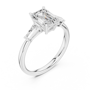 Anillo de Compromiso con Diamante Corte Esmeralda, Anillo Solitario de Oro de 18K con Piedras Laterales Trapezoidales, Anillo de Boda de Lujo - Product Image 3