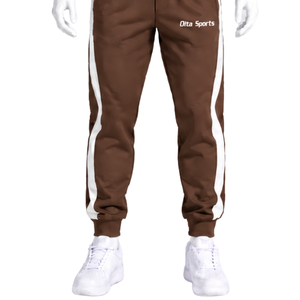 Ensemble de survêtement unisexe marron chocolat avec sweat-shirt à col rond et pantalon de jogging, rayures contrastées, tenue décontractée pour le sport et l'entraînement - Product Image 6