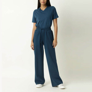 Pantalones acampanados de algodón para mujer al por mayor, de tiro medio, con frente plano, transpirables, ecológicos, con cordón ajustable, personalizables, ideales para el verano. - Product Image 1