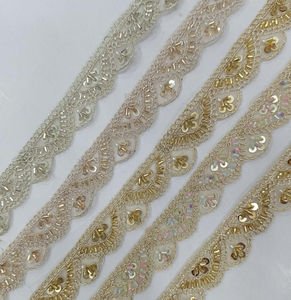 Ribete de encaje de organza bordado con lentejuelas y perlas, con cuentas ecológicas para vestidos de noche elegantes y manualidades de lujo - Product Image 2