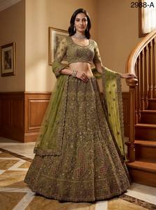 Elegant Olive Green Embroidered <b>Lehenga</b> With Beaded Crop Top And Organza Dupatta 2988-A - Product Image 3
