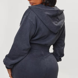 Haut court à capuche personnalisé pour femme en coton tricoté, séchage rapide, écologique, avec fermeture éclair et design cargo délavé à l'acide - Product Image 6