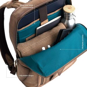Vintage <b>Brown</b> Leather Laptop <b>Backpack</b> for Men Women 15 Inch Travel Business <b>Backpack</b> with Trolley Sleeve - Product Image 2