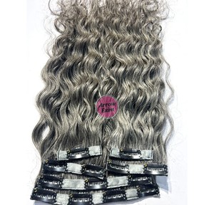 Extensions à clips Arrow Exim Gris Naturel 100% Remy Cheveux Indiens Vierges d'un Seul Donneur Double Trame Faite à la Machine Boucles à Tissage Simple Plus Claires - Product Image 1