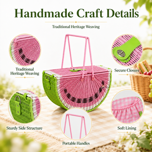 Hot Selling Large Portable Handmade Rattan Eco-Friendly Multifunction Picnic Basket Watermelon <b>Swing</b> Handle Lid Woven Wicker - Product Image 4