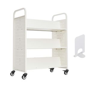 Carrito de Biblioteca Rodante con Capacidad para 330 Libras, con Estantes Metálicos en Forma de W de Doble Cara de 38.2 x 20.3 x 48.2 Pulgadas, 3 Pulgadas de Profundidad - Product Image 1