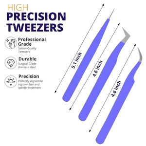 Ensemble de pinces à cils professionnelles 3 pièces, outils de précision à pointe lisse pour extensions de cils, isolation de volume, emballage noir - Product Image 6