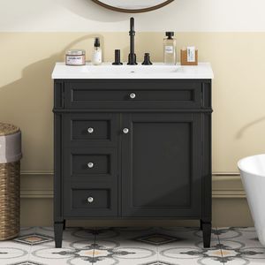 Mobile bagno moderno da 30 pollici con lavabo singolo integrato e 2 cassetti contenitore - Product Image 2