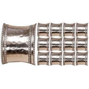 Vintage Metal <b>Napkin</b> Rings Set of 12 <b>Silver</b> Handmade Hammered Texture Table Decor - Product Image 2