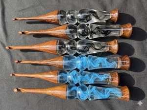 Handmade Resin Crochet <b>Hook</b>, Ergonomic Crochet <b>Hooks</b>, Blue & Black Artisan Needles - Product Image 5