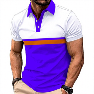 Polo à manches courtes pour homme en coton, tricoté, respirant, design décontracté, blanc, marine, orange - Product Image 2