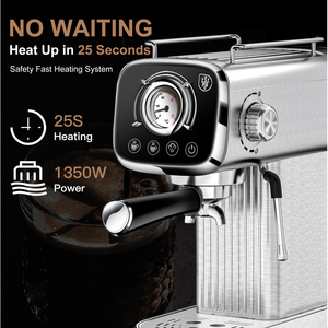 Machine à expresso compacte italienne W1002P292362 20 bars 1350W semi-automatique avec mousseur à lait, option double lentille, réservoir d'eau de 1,5L, compatible dosettes ESE - Product Image 5