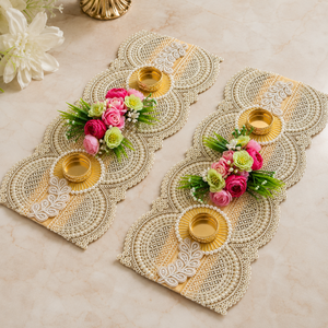 Luxury Pearl Floral Diya Decoration Pair Handmade Gold Patti Wedding <b>Mandir</b> Pooja Festival Home Decor Gift Item - Product Image 1
