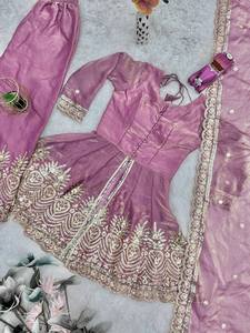 Salwar Kameez Rosa para Mujer, Bordado con Lentejuelas, Tradicional Indio-Pakistaní, para Graduación, Bodas y Fiestas, en Seda Fandy de Dos Tonos - Product Image 5