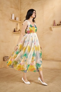 AARYA 2026 Summer New Cute Fashion Casual Floral Printed Washable Muslin O-neck Tea-Length Cap Sleeves with a soft sheer finish - Product Image 5