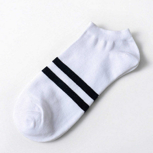 <b>Men's</b> White Ankle <b>Socks</b> With Black <b>Stripes</b> Breathable Thin Cotton Knitted Daily Wear Summer Style - Product Image 2