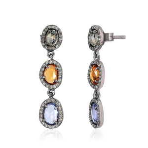 Boucles d'oreilles pendantes de créateur en argent 925 avec diamants naturels pavés et saphirs multiples, fermoirs à bouton, bijoux faits à la main, vente en gros - Product Image 6