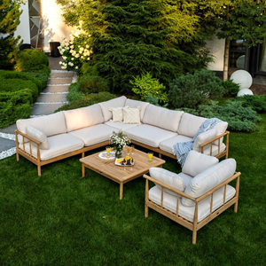 Outdoor Sectional <b>Garden</b> <b>Sofa</b> Set Solid Wood Patio Conversation Furniture L Shape Cushioned Seating for Yard - Product Image 1