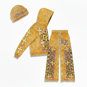 Ensemble sweat à capuche zippé et pantalon pour homme, style vintage, 100 % coton tricoté respirant 500 g/m², imprimé numérique motif dessin animé, coupe oversize - Product Image 2